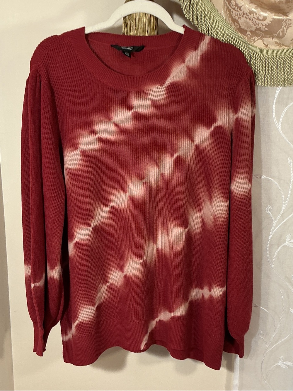 Simply Vera Vera Wang Red Pink Tie-Dye Crewneck Sweater Balloon Sleeves Sz XXL